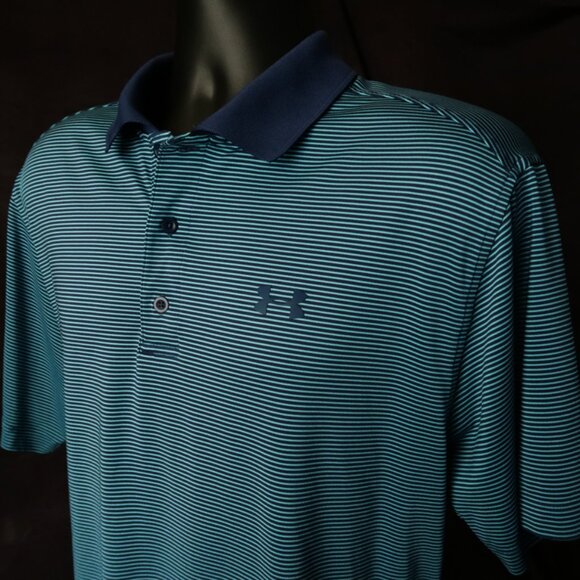 Under Armour Navy Blue Striped Stretch Performance Polo (L) NICE!! ⛳️ - Picture 2 of 8